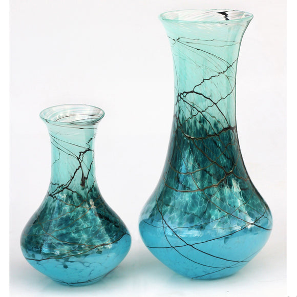 Glass Rocks Dottie Boscamp Silver Green Lightning Jeanie Bottle Small and Large Vase Artistic Handblown Art Glass Vases