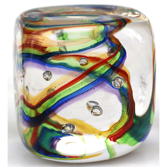 Glass Rocks Dottie Boscamp Sqaure Rainbow Paperweight Artisan Handblown Art Glass Paperweights