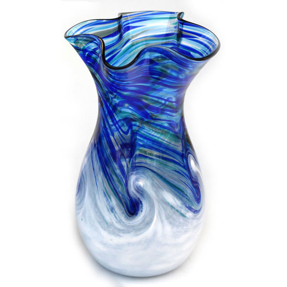 Glass Rocks Dottie Boscamp White Wave Series Fluted Vase Artisan Handblown Art Glass Vases