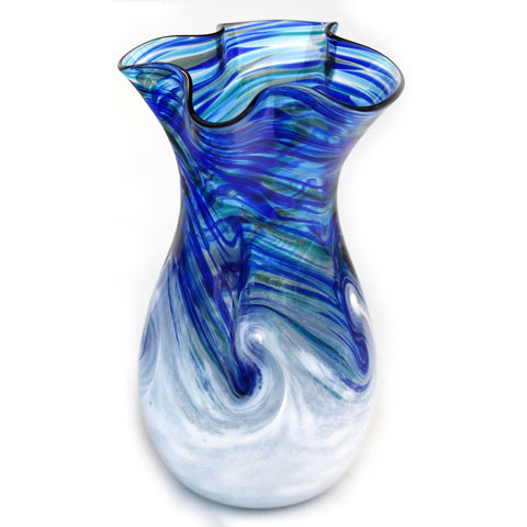 Glass Rocks Dottie Boscamp White Wave Series Fluted Vase Artisan Handblown Art Glass Vases