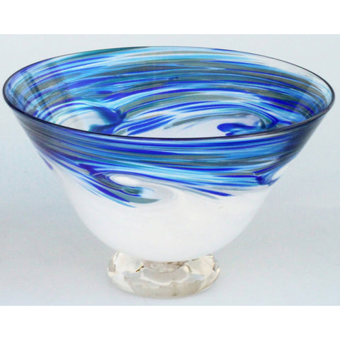 Glass Rocks Dottie Boscamp White Wave Series Tall Bowl Artisan Handblown Art Glass Bowls