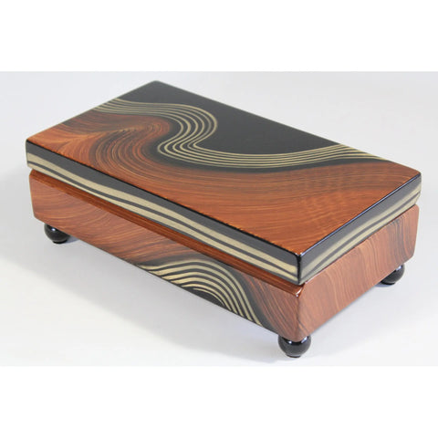 Grant Noren Burl Swirl Rectangular Wood Box, Artistic Artisan Designer Boxes