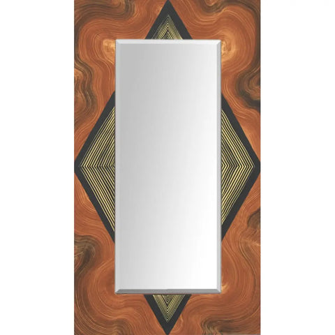 Grant Noren Diamond Burl Rectangular Wood Mirror, Artistic Artisan Designer Mirrors