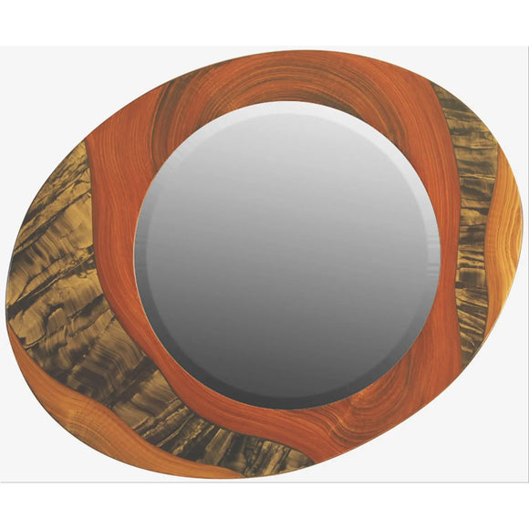Grant Noren Funnel Tiger Stripe Asymmetric Wood Mirror, Artistic Artisan Designer Mirrors