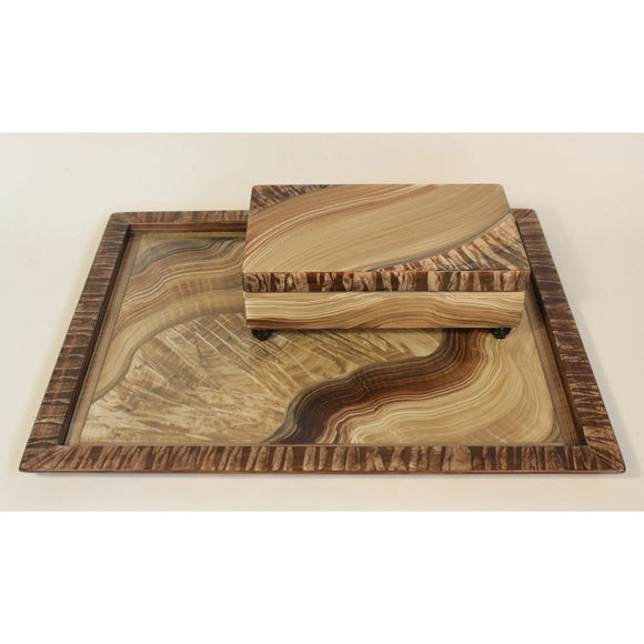 Grant Noren Linen Walnut Tray, Artistic Artisan Designer Trays