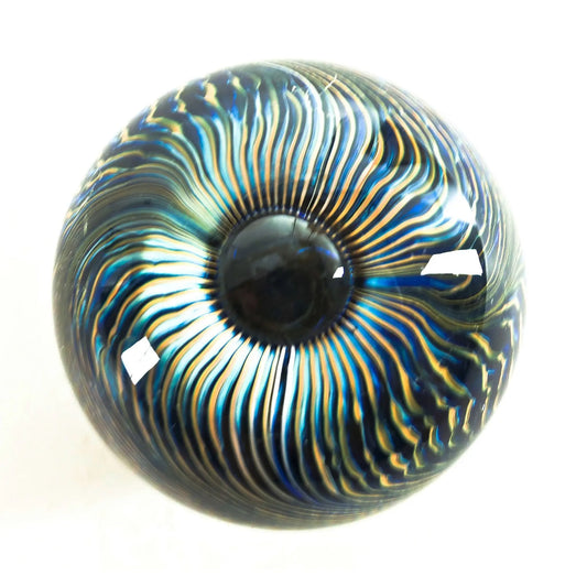 Grateful Gathers Glass By Danny Polk Jr Aquanacci Spherical Feathered Paperweight Artisan Crafted Hand Blown American Art Glass