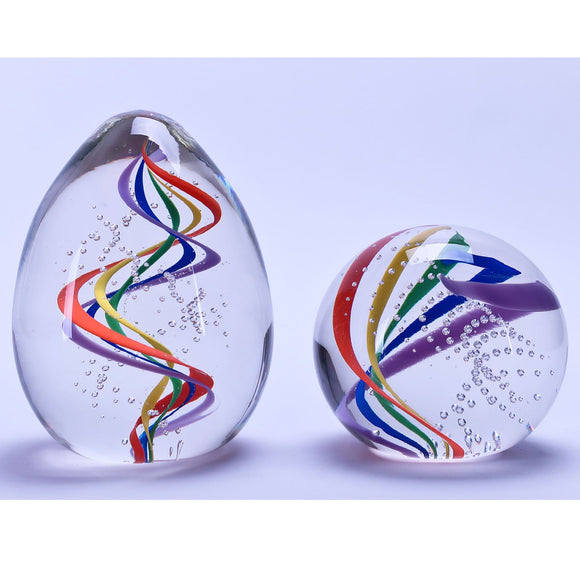 Grateful Gathers Glass By Danny Polk Jr Cane Helix Egg Shaped and Round Paperweights Artisan Crafted Hand Blown American Art Glass