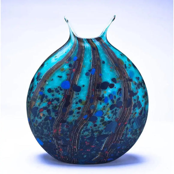 Grateful Gathers Glass By Danny Polk Jr Reactive Series Flat Vase in Ocean Forest with Matte Finish Artisan Crafted Hand Blown American Art Glass