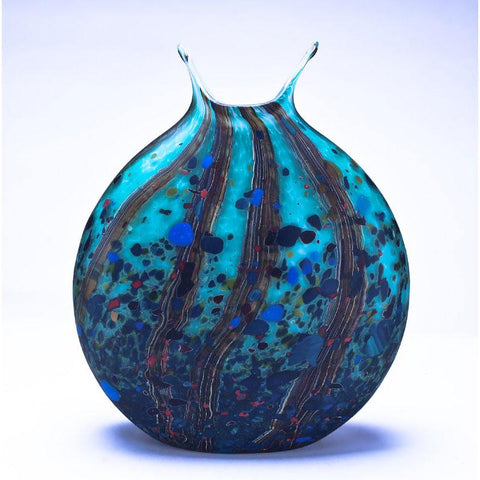 Grateful Gathers Glass By Danny Polk Jr Reactive Series Flat Vase in Ocean Forest with Matte Finish Artisan Crafted Hand Blown American Art Glass