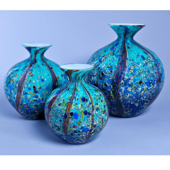 Grateful Gathers Glass By Danny Polk Jr Reactive Series Small Medium and Large Glossy Ocean Forest Jug Vases Artisan Crafted Hand Blown American Art Glass