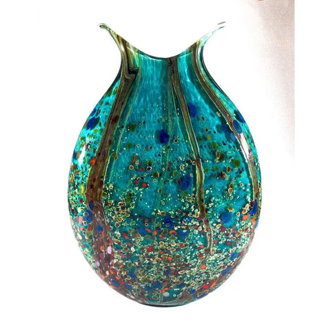 Grateful Gathers Glass By Danny Polk Jr XL Reactive Series Ocean Forest Glossy Flat Vase Artisan Crafted Hand Blown American Art Glass