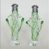 Green and Clear 221 Blown Glass Salt and Pepper Shaker by Four Sisters Art Glass