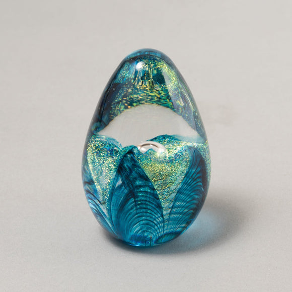 Handblown Glass Dichroic Egg Aqua Passion Flower Paperweight By Glass Eye Studio Artistic Artisan Crafted Paperweights