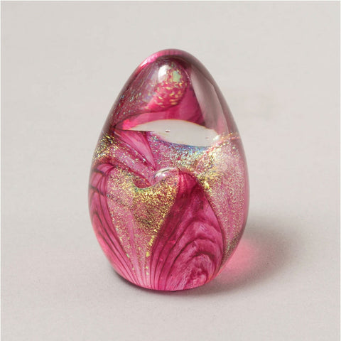 Handblown Glass Dichroic Egg Paperweight in Cranberry Passion Flower By Glass Eye Studio Artistic Artisan Crafted Paperweights