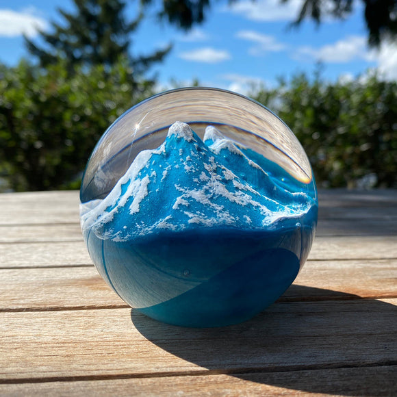 Handblown Glass Environmental Mount Rainier Paperweight By Glass Eye Studio Artistic Artisan Crafted Paperweights