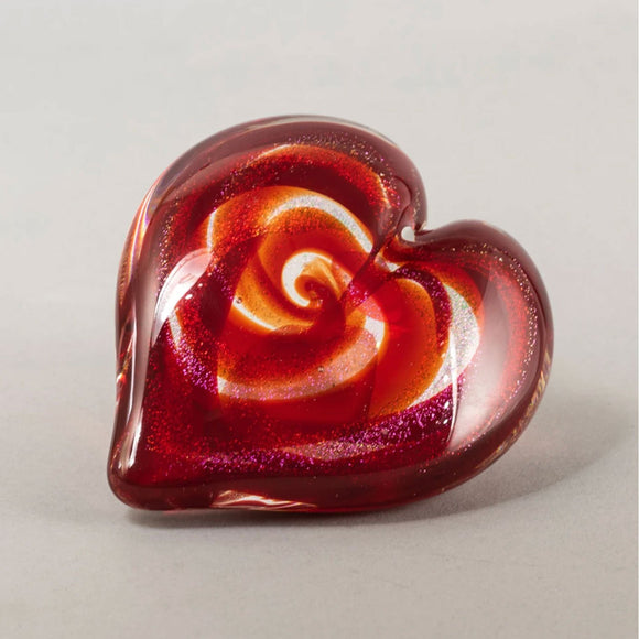 Handblown Glass Heart of Fire Paperweight in Scarlet By Glass Eye Studio Artistic Artisan Crafted Paperweights
