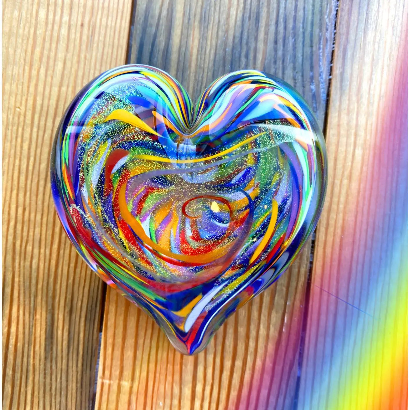 Handblown Glass Heart of Fire Paperweight in Wisdom By Glass Eye Studio Artistic Artisan Crafted Paperweights