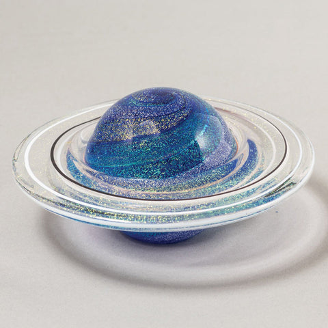 Planetary Rings of Saturn Handblown Glass Paperweight by Glass Eye Studio