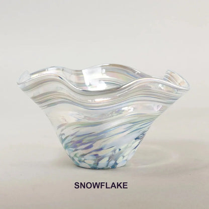 Handblown Glass Mini Wave Bowl by Glass Eye Studio, Snowflake, set of two