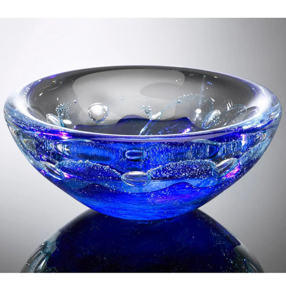 Hot Glass Alley Jake Pfeifer Foil Swedish Cerulean Blue Bowl Artistic Handblown Glass