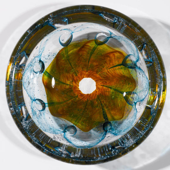 Hot Glass Alley Jake Pfeifer Foil Swedish Gold Topaz Bowl Artistic Handblown Glass