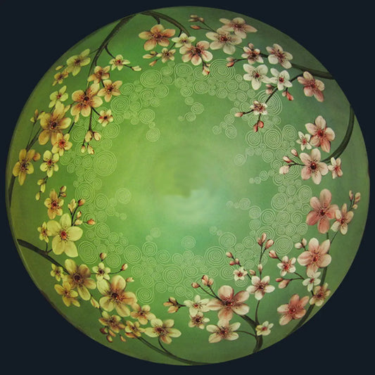 Jamie Barthel Cherry Blossoms Reverse Hand Painted Glass Chandelier, Contemporary Chandeliers