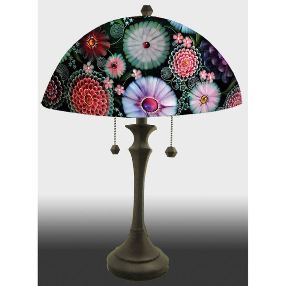Jamie Barthel Dark Florals Reverse Hand Painted Glass Table Lamp, Contemporary Glass Lamps