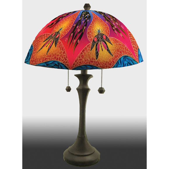 Jamie Barthel Dragonfly Blues Reverse Hand Painted Glass Table Lamp, Contemporary Glass Lamps