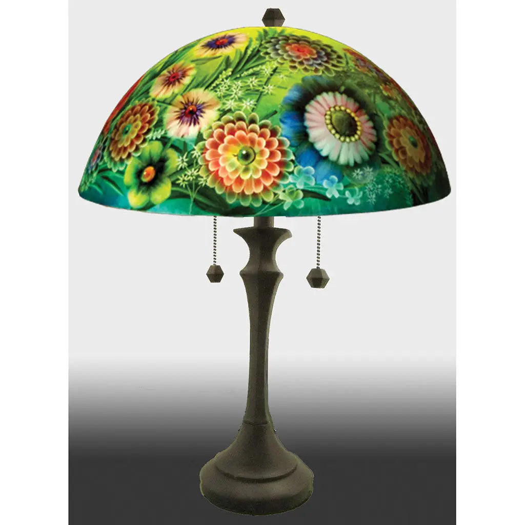 Jamie Barthel Full Blooms Reverse Hand Painted Glass Table Lamp, Contemporary Glass Lamps