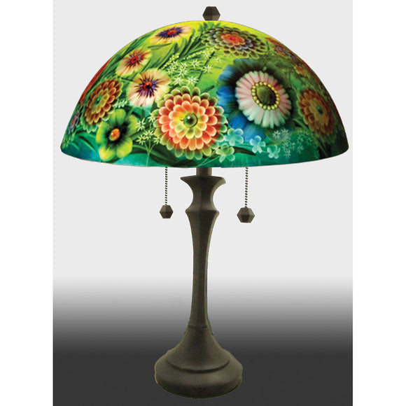 Jamie Barthel Full Blooms Reverse Hand Painted Glass Table Lamp, Contemporary Glass Lamps