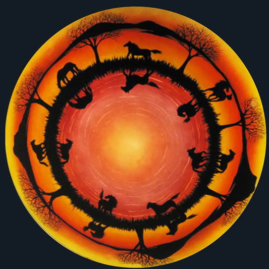 Jamie Barthel Horse Sunset Reverse Hand Painted Glass Chandelier, Contemporary Chandeliers