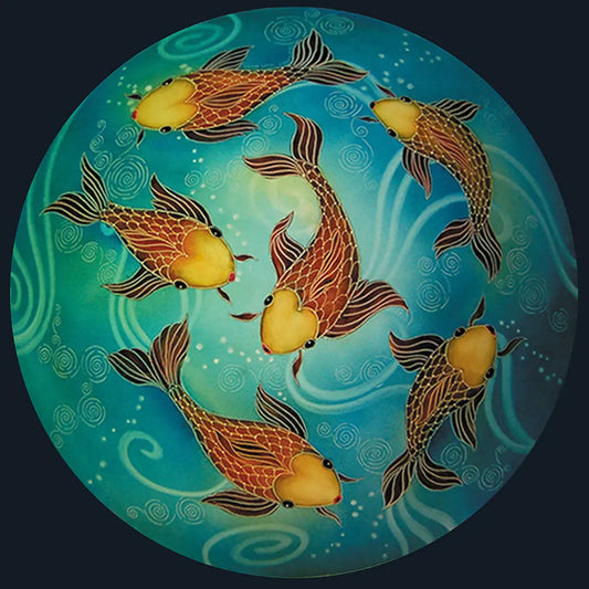 Jamie Barthel Koi Reverse Hand Painted Glass Chandelier, Contemporary Chandeliers