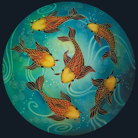 Jamie Barthel Koi Reverse Hand Painted Glass Chandelier, Contemporary Chandeliers