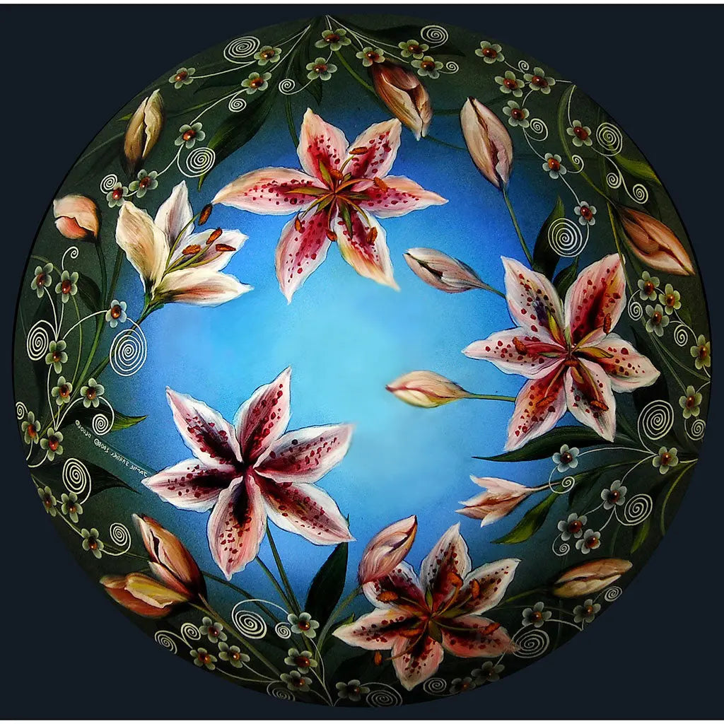 Jamie Barthel Stargazer Blue Sky Reverse Hand Painted Glass Chandelier, Contemporary Chandeliers