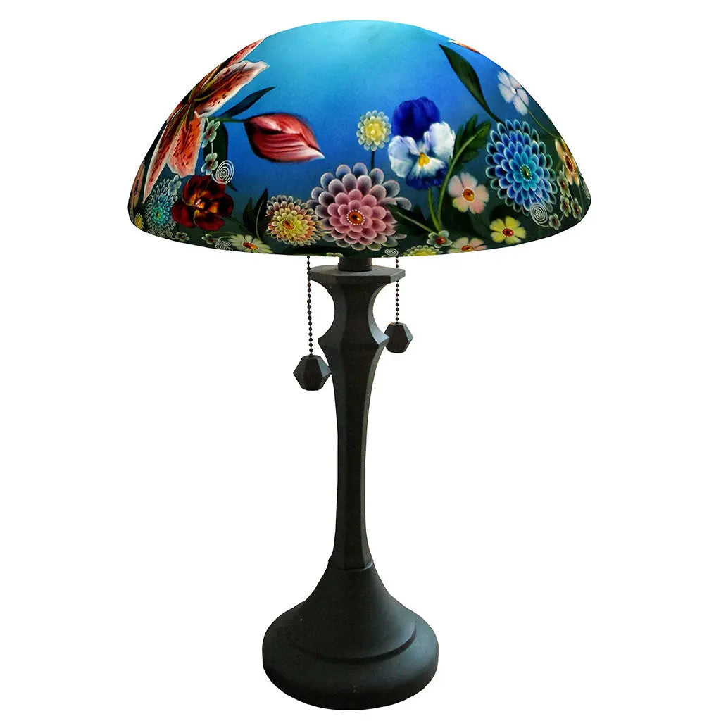 Jamie Barthel Summer Bouquet Reverse Hand Painted Glass Table Lamp