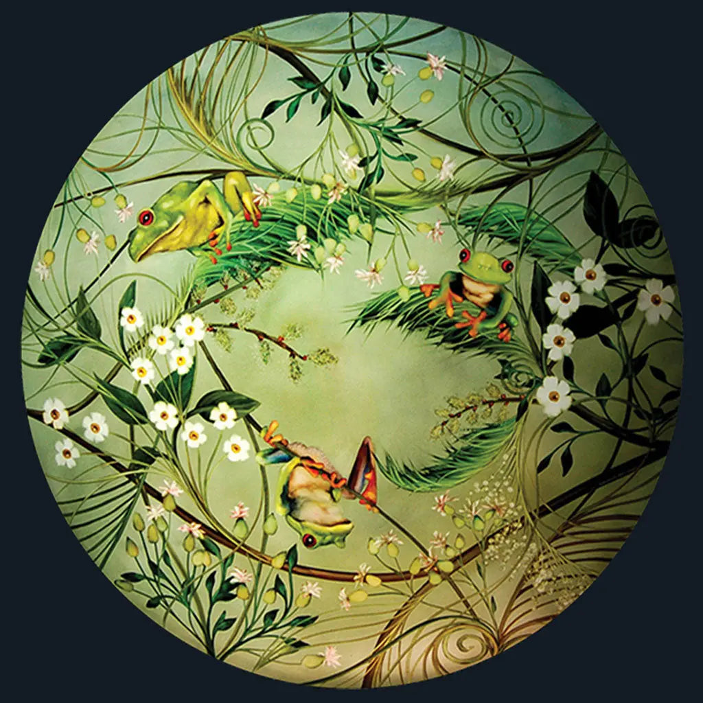 Jamie Barthel Treefrogs Reverse Hand Painted Glass Chandelier, Contemporary Chandeliers