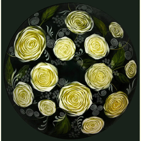 Jamie Barthel White Roses Reverse Hand Painted Glass Chandelier, Contemporary Chandeliers