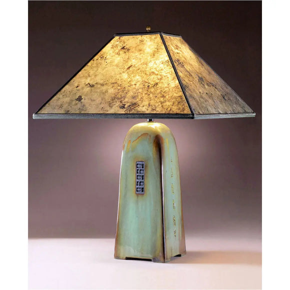 Jim Webb Studio 233 Four Sided Celadon Glaze Table Lamp North Union Collection with Silver Mica Shade