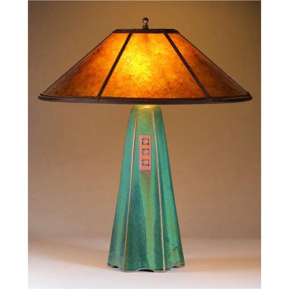 Jim Webb Studio 233 Six Sided Moss Glaze Table Lamp Hopewell Collection with Amber Mica Shade