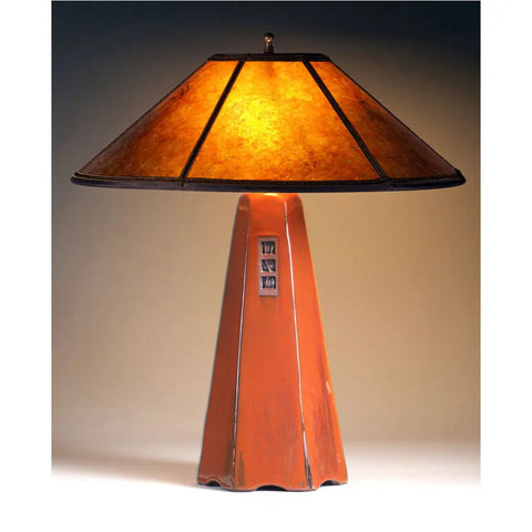 Jim Webb Studio 233 Six Sided Russet Glaze Table Lamp Hopewell Collection with Amber Mica Shade