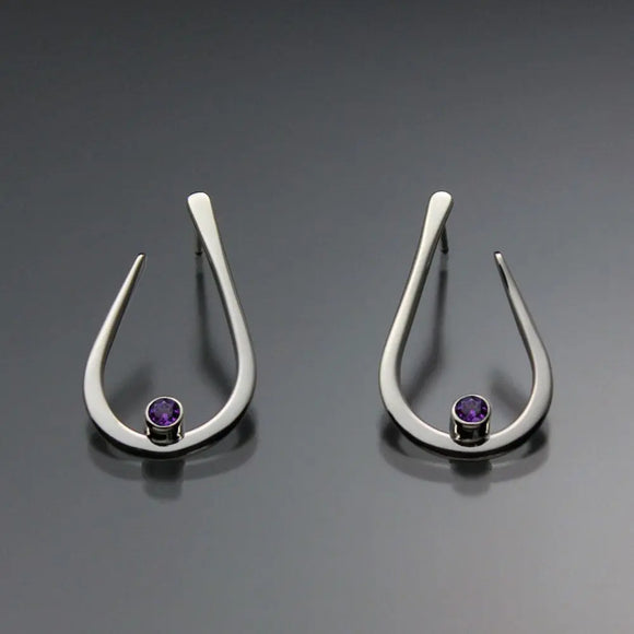 John Tzelepis Jewelry Sterling Silver or 14K Gold Amethyst Earrings EAR030SMSSAM Handcrafted Artistic Artisan Designer Jewelry