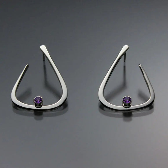 John Tzelepis Jewelry Sterling Silver or 14K Gold Amethyst Earrings EAR040SMSSAM Handcrafted Artistic Artisan Designer Jewelry