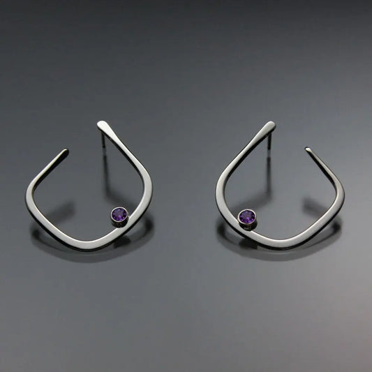 John Tzelepis Jewelry Sterling Silver or 14K Gold Amethyst Earrings EAR050SSAM Handcrafted Artistic Artisan Designer Jewelry