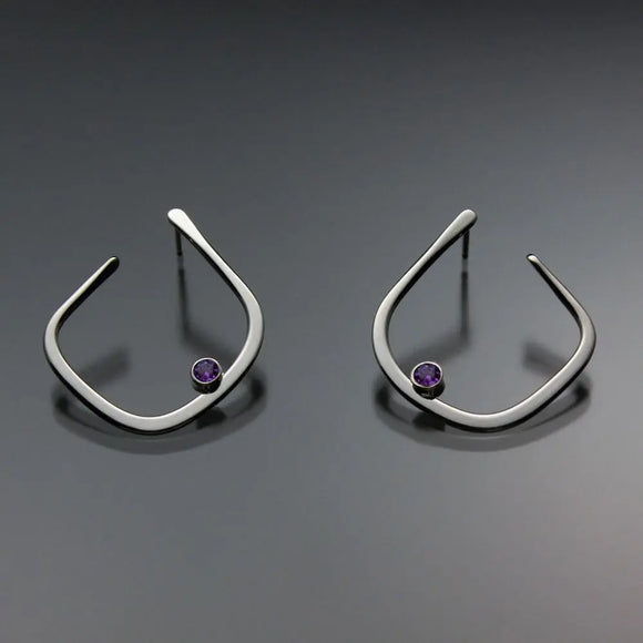 John Tzelepis Jewelry Sterling Silver or 14K Gold Amethyst Earrings EAR050SSAM Handcrafted Artistic Artisan Designer Jewelry