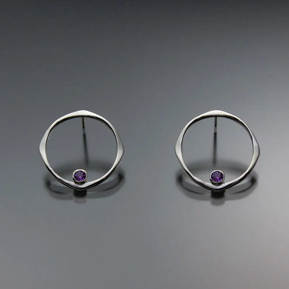 John Tzelepis Jewelry Sterling Silver or 14K Gold Amethyst Earrings EAR070SMSSAM Handcrafted Artistic Artisan Designer Jewelry