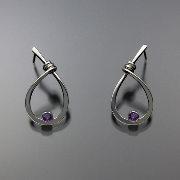 John Tzelepis Jewelry Sterling Silver Amethyst Earrings EAR190SMAM-1 Handcrafted Artistic Artisan Designer Jewelry