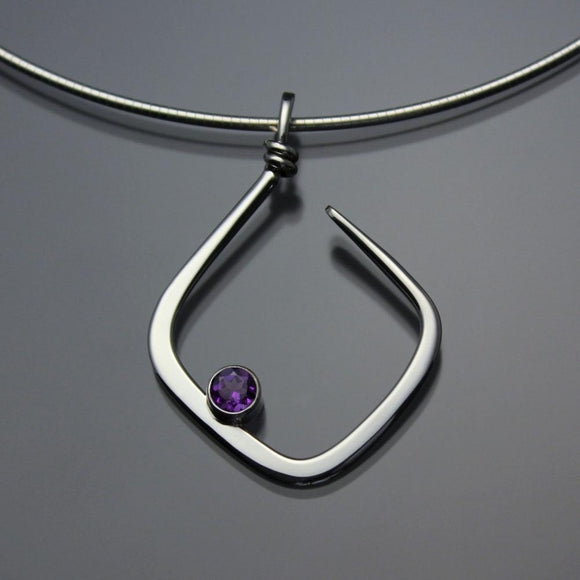 John Tzelepis Jewelry Sterling Silver or 14K Gold Amethyst Pendant Necklace PEN050AM Handcrafted Artistic Artisan Designer Jewelry
