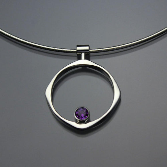 John Tzelepis Jewelry Sterling Silver Amethyst Pendant Necklace PEN070AM Handcrafted Artistic Artisan Designer Jewelry