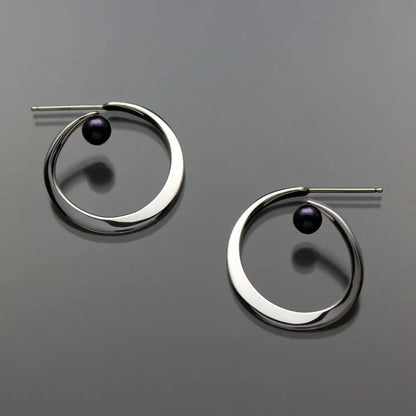 John Tzelepis Jewelry Sterling Silver or 14K Gold Black Pearl Earrings EAR012MDSSPB-2 Handcrafted Artistic Artisan Designer Jewelry