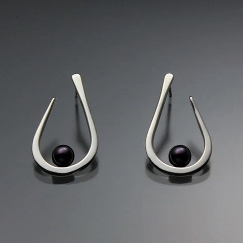 John Tzelepis Jewelry Sterling Silver or 14K Gold Black Pearl Earrings EAR030SMSSPB Handcrafted Artistic Artisan Designer Jewelry